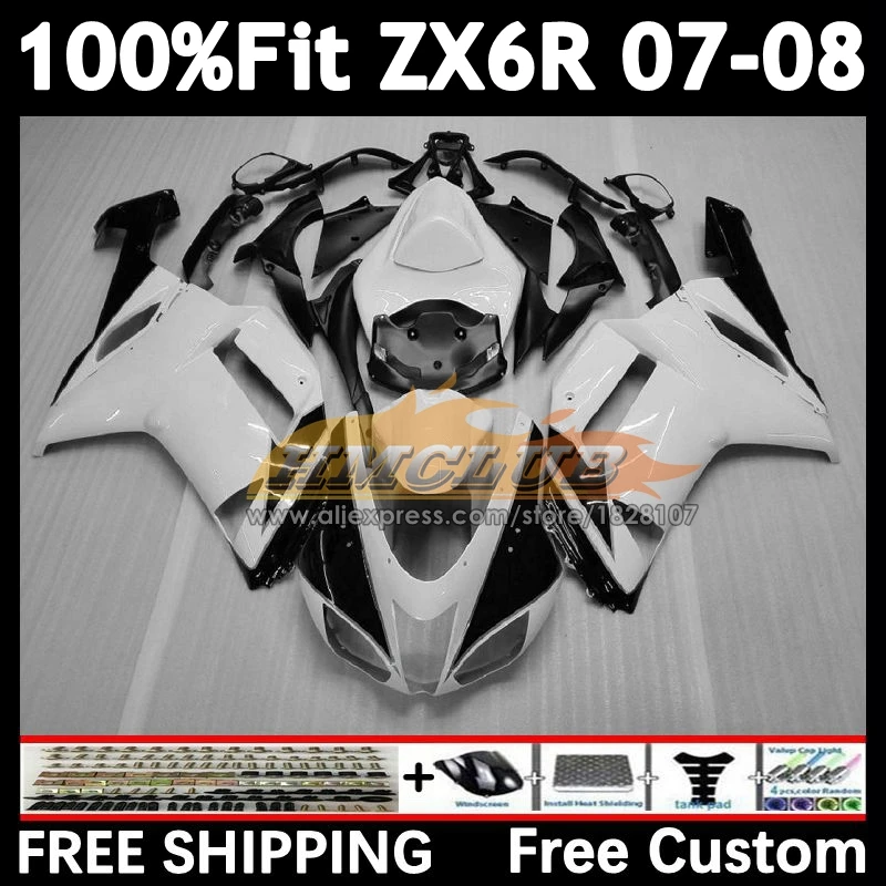 Injection Body For KAWASAKI NINJA ZX 636 6R ZX-6R black white 2007 2008 157No.92 ZX-636 ZX600 ZX636 ZX-600 ZX6R 07 08 Fairings