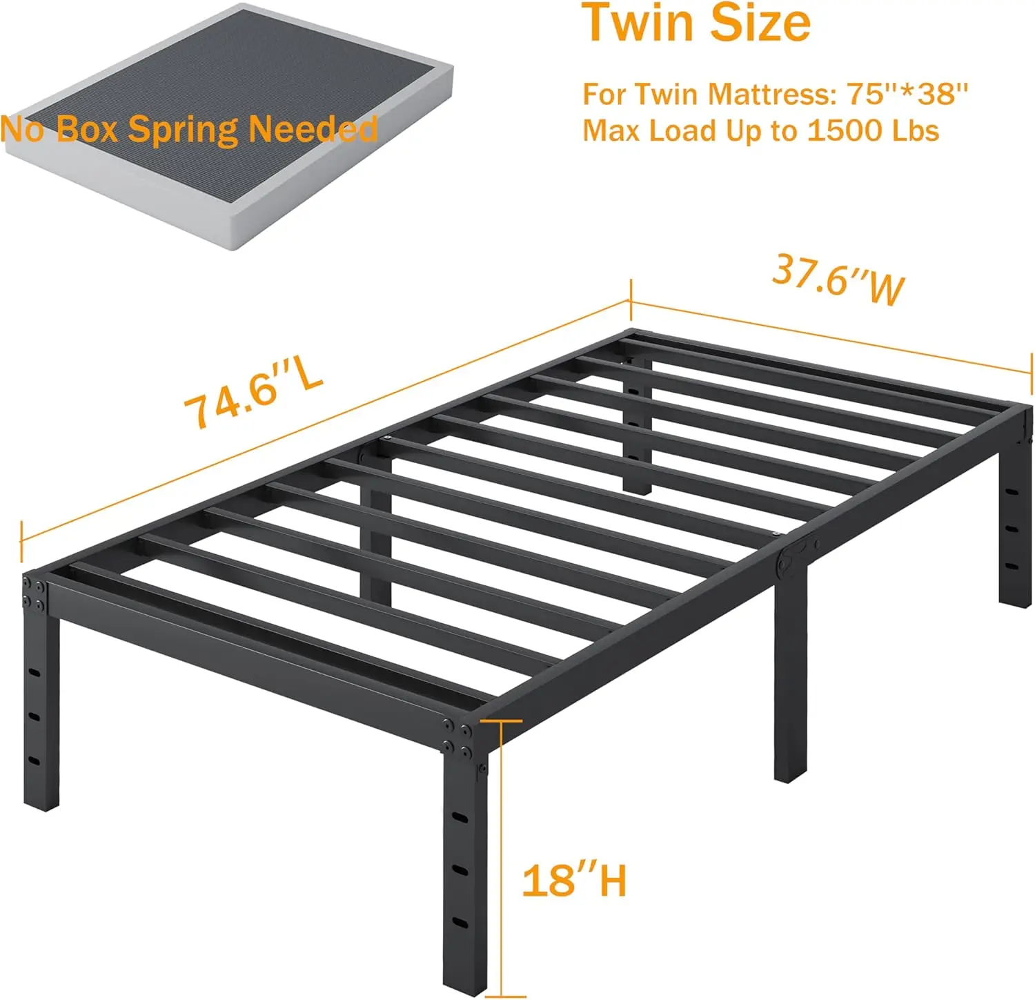 Struttura letto con piattaforma doppia in metallo da 18 pollici con contenitore, senza bisogno di molle, facile montaggio e design silenzioso