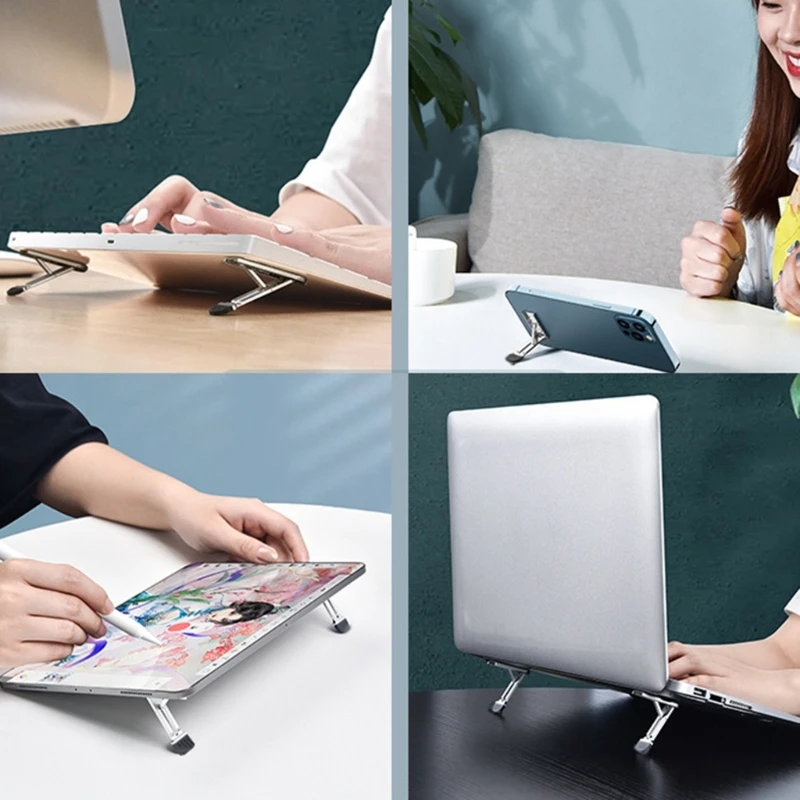 Suporte portátil dobrável alumínio para laptop Suporte resfriamento invisível Risers Altura ajustável Suporte para laptop