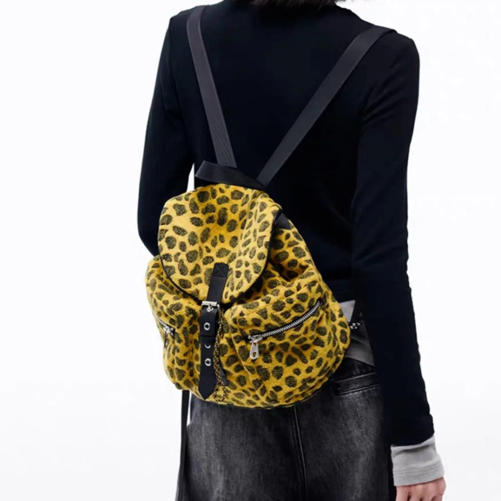 Advanced Luxury Elegant Leopard All-match Lazy Backpacks Korea Patchwork Cover Type Luggage New Moda Commuter Personalized Bag