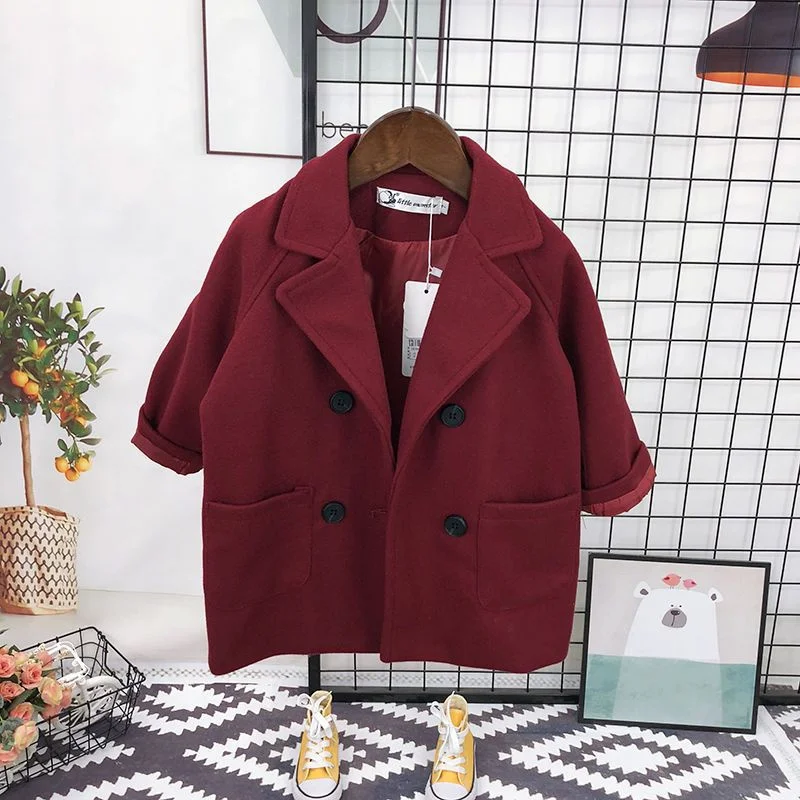 Korea Baby Boys Girls Winter Wool Jacket Coat Kids Woolen Windproof Outerwear Kids Ourdoor Clothes Children Thicken Warm Blazer