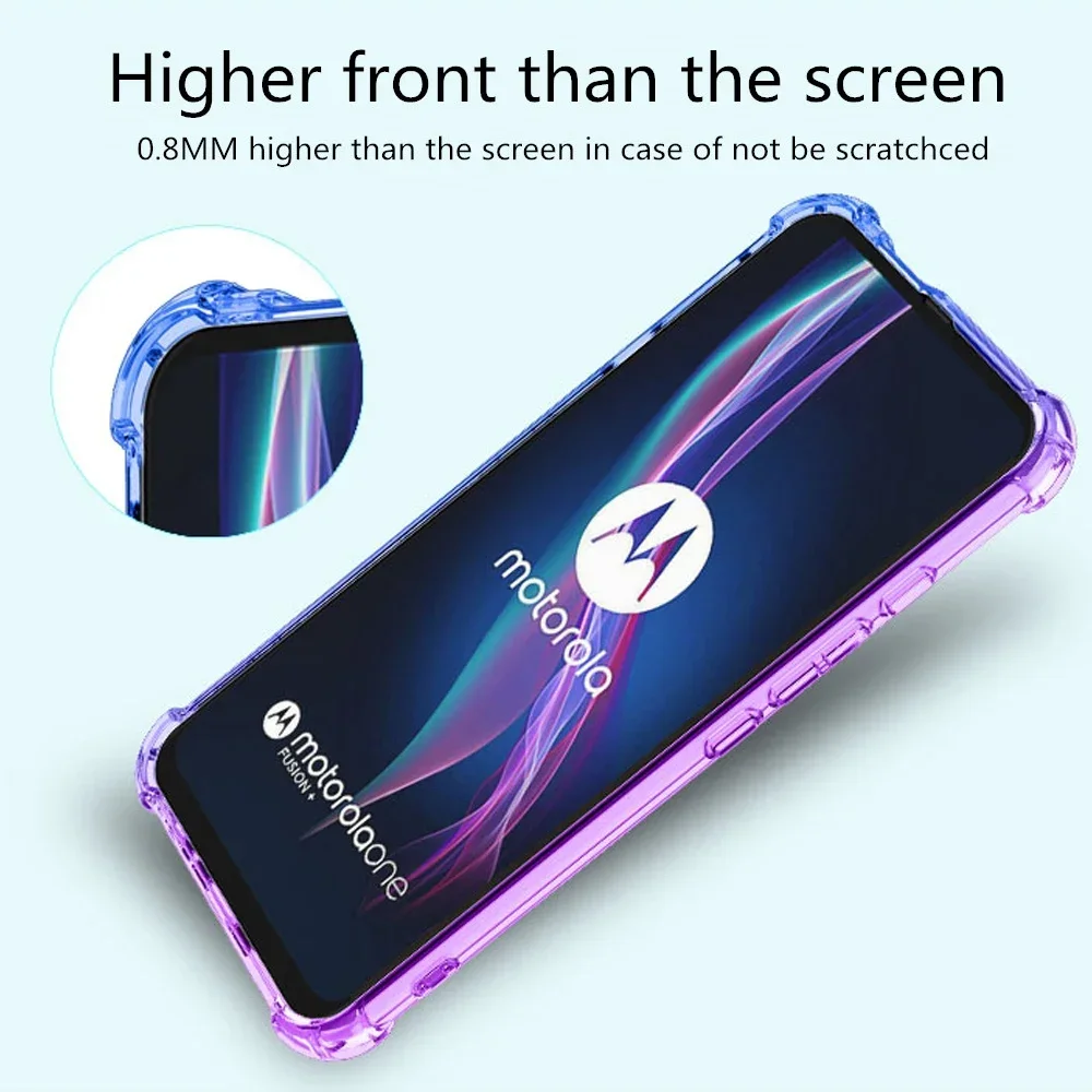 Fashion Half Transparent Gradient Phone Case For Motorola Moto One Fusion Plus One Hyper G Fast G 5G Corners Soft Cover