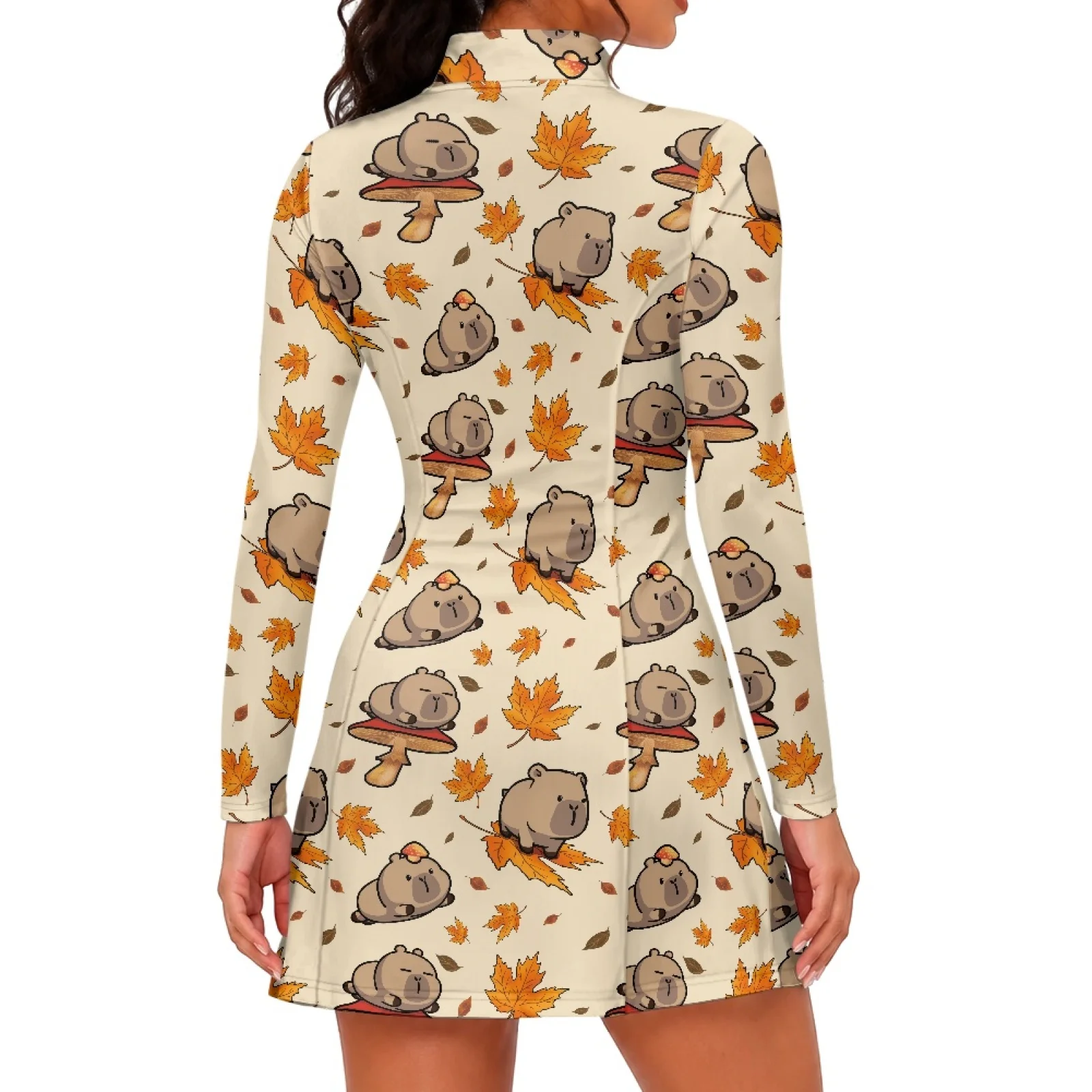 PENSTROLL Moisture Wicking Tennis Dresses for Golf Pickleball Swimwear Fabric Golf Activewear Capybara Maple Leaf
