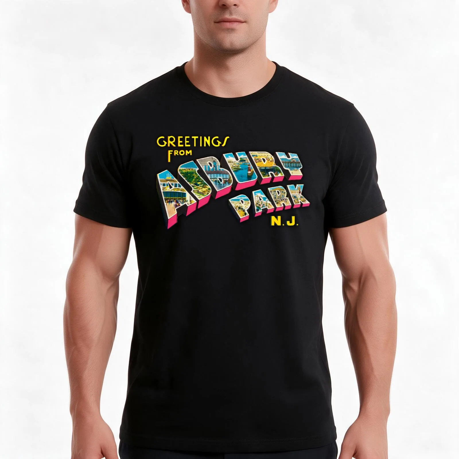 Asbury Park New Jersey Tillie Post Card T-Shirt, Summer Casual Cotton Tee, Oversized Streetwear Tops, Vintage Graphic Print