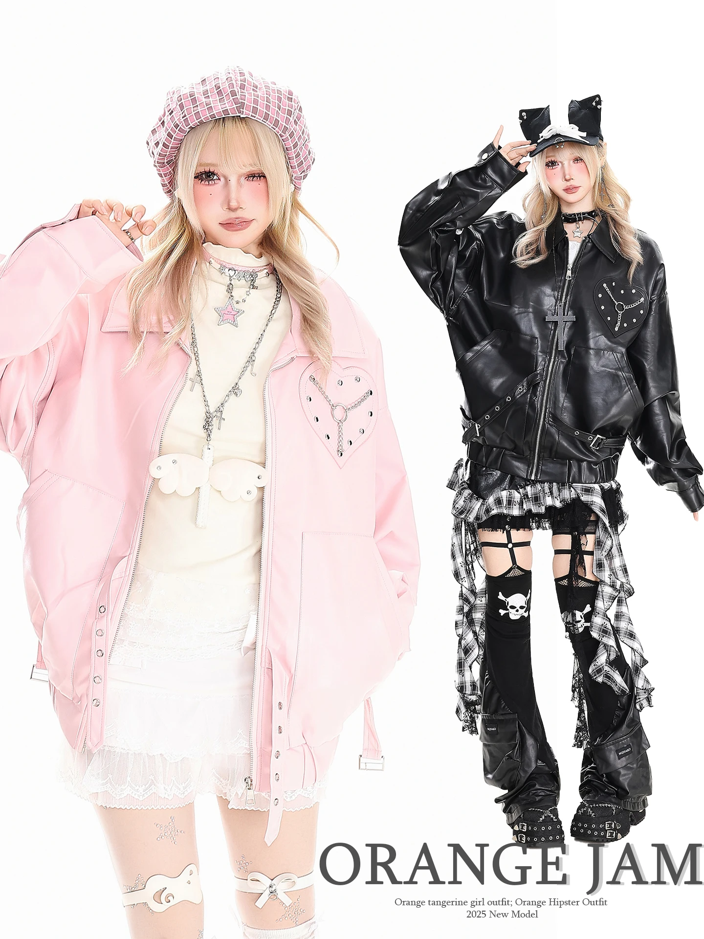YO Retro Y2K Orange Jelly Girl Jacket Loose Fit Turn-down Collar PU Leather Coat for Women Autumn Winter Design Slimming Oute...