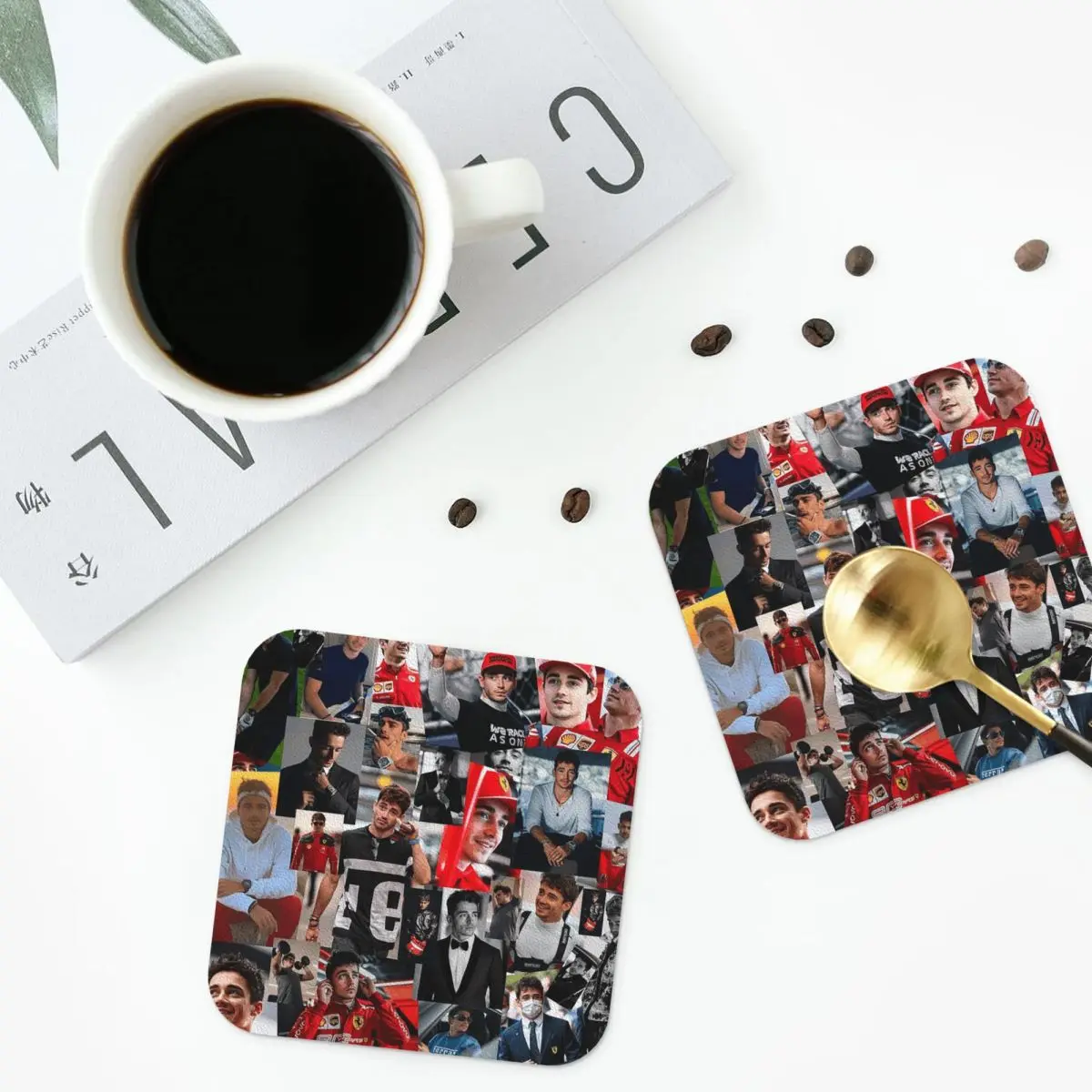 Charles Leclerc Monacan Motorsports Racing Driver Collage Coasters Placemats Insulation Cup Coffee Mats For Decor Pads Set of 4