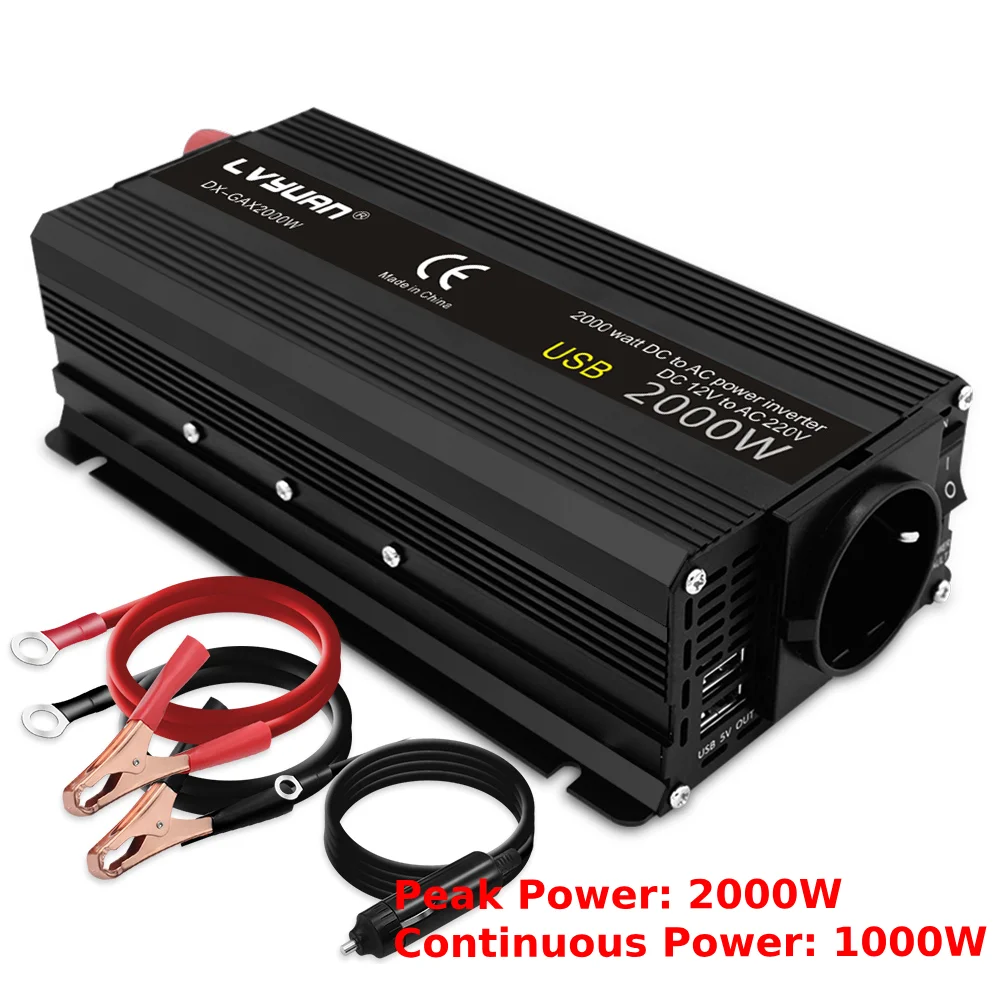 500W-2600W Power Inverter DC12V naar AC230V Auto Voltage Converter EU Socket 2 USB Opladen 50Hz Gemodificeerde Sinus EU Snelle levering