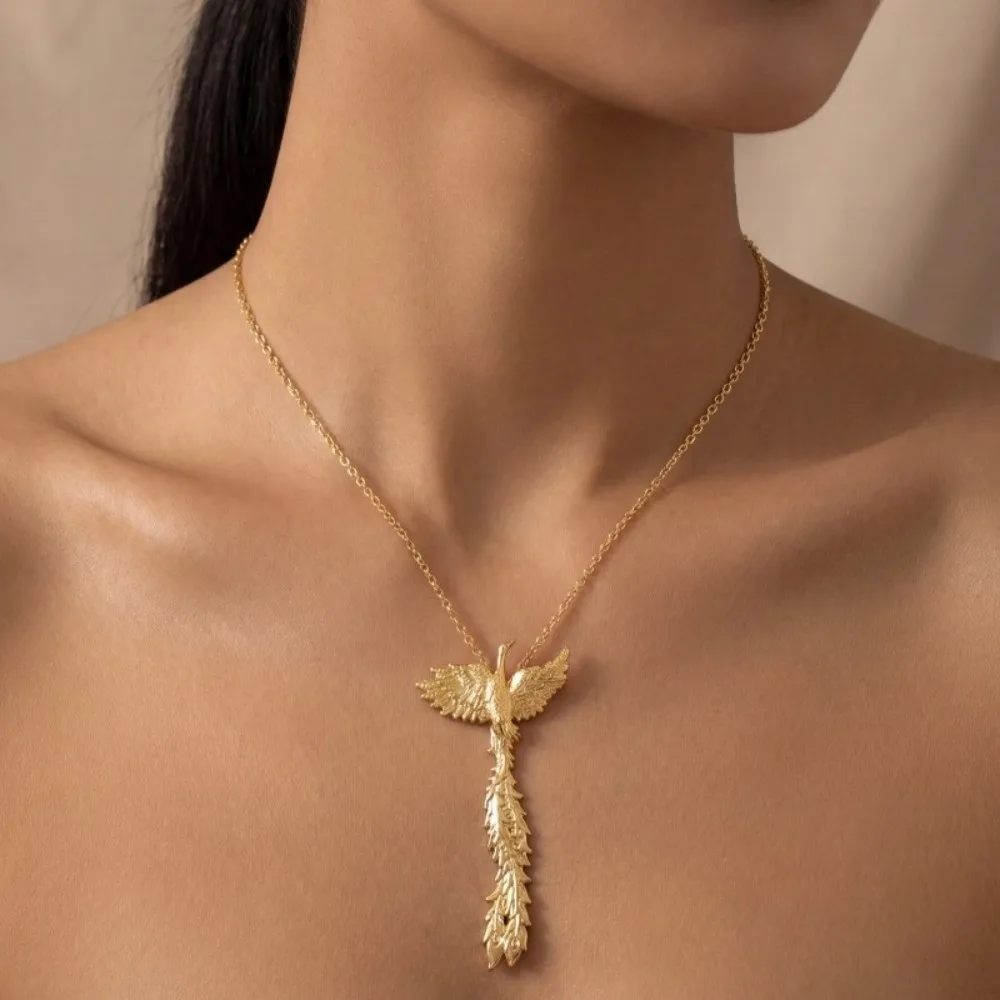 Fashion Gold Color Phoenix Wings Necklace Exaggerated Luxury Bangle Ring Set Lightweight Vintage Jewelry Set Evening