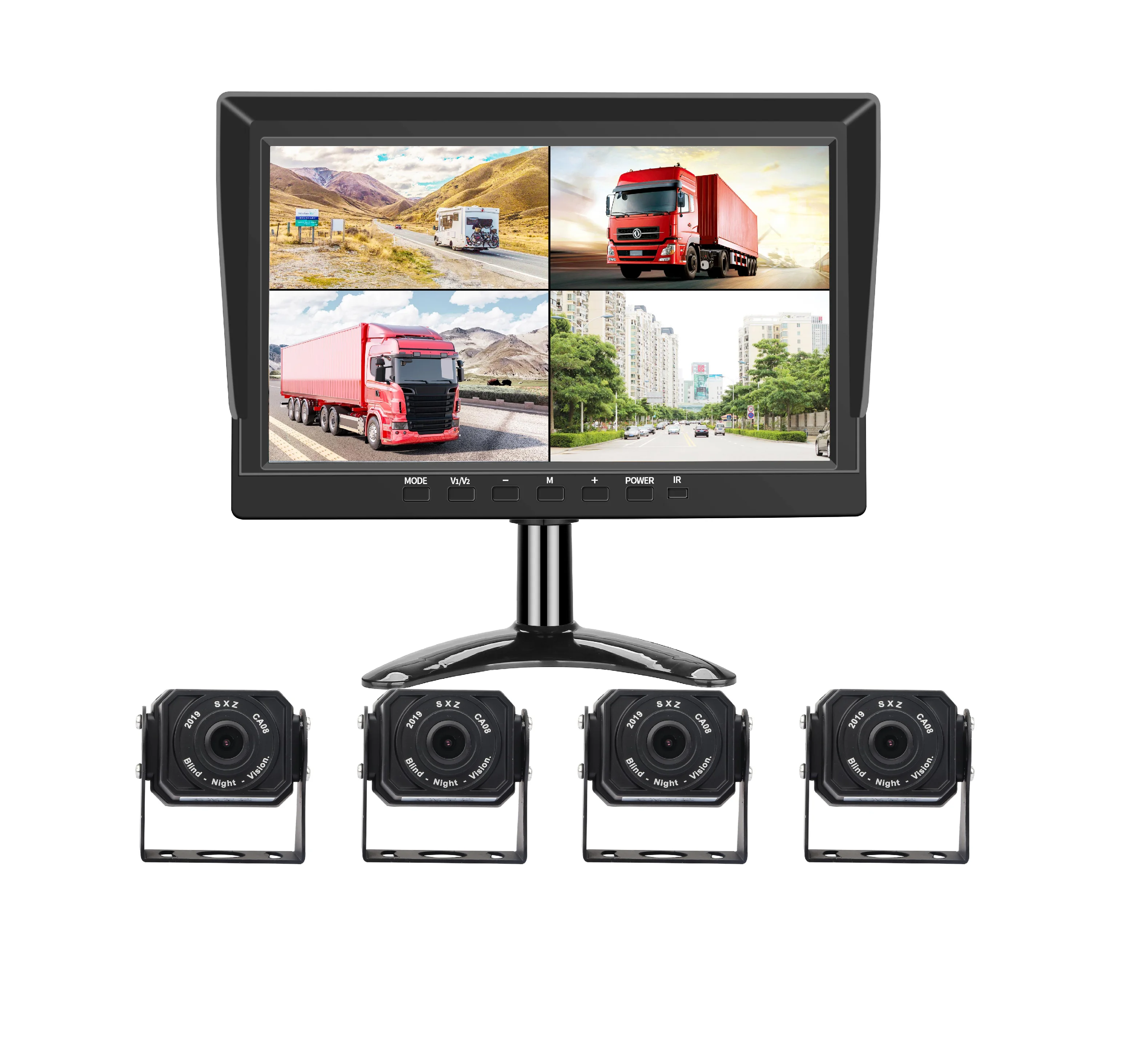 

720P 1080P 10.1 Inch AHD IPS Rearview Mirror Reverse 4CH Security Car Camera Monitor System Kit