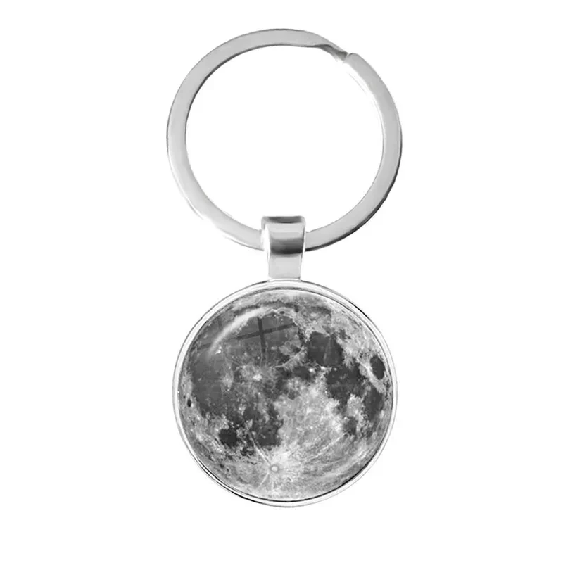 Phase Of The Moon Pattern Keychain 25mm Glass Cabochon New Moon Lunar Eclipse Keyrings Jewelry for Astronomy Enthusiast Gift