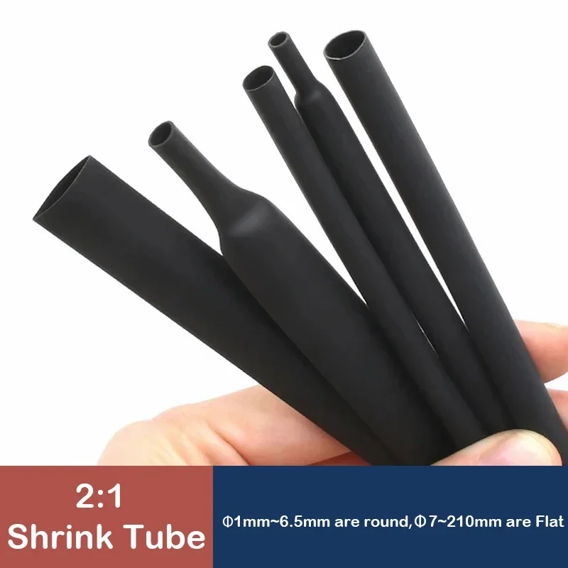 

1/5m 2:1 Black heat shrink tube Inner diameter 0.6mm~180mm Repair wire insulation flame retardant better protection cable