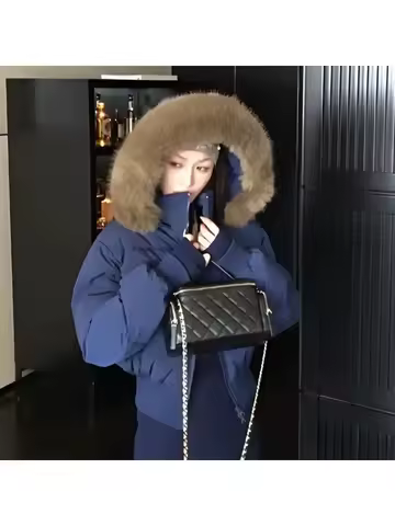 Simple Solid Color Short Parka Coat Fashionable Street Zipper Hooded Short Cotton Clothing  Winter Clothes Women Jacket Women