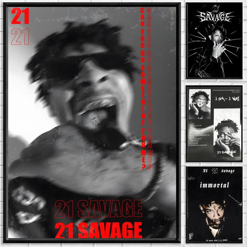 Rapper 21 Savage Poster Self-adhesive Art Waterproof Paper Sticker Coffee House Bar Room Wall Decor