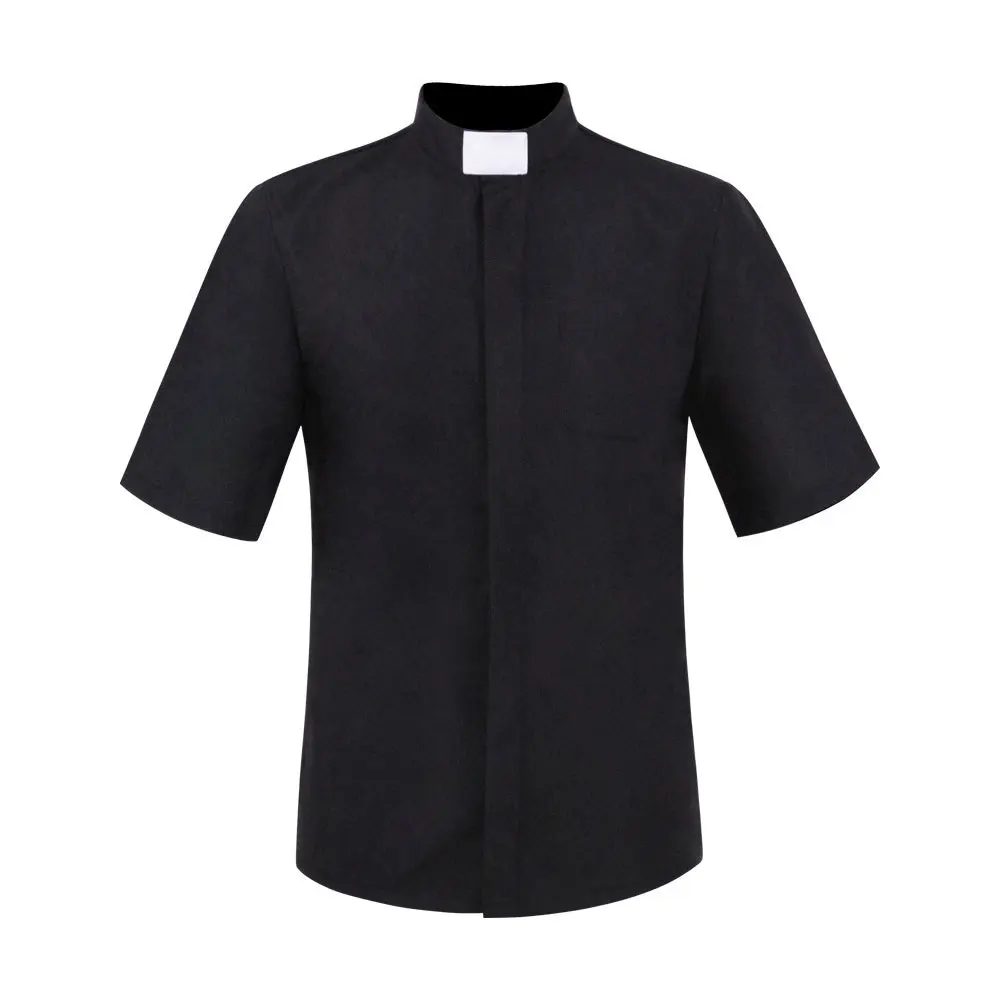 Camisa de Cosplay de sacerdote para hombre, uniforme de collares romanos de Pastor de Iglesia Católica negra, Tops de ministro Predicador, disfraz de Halloween para hombre
