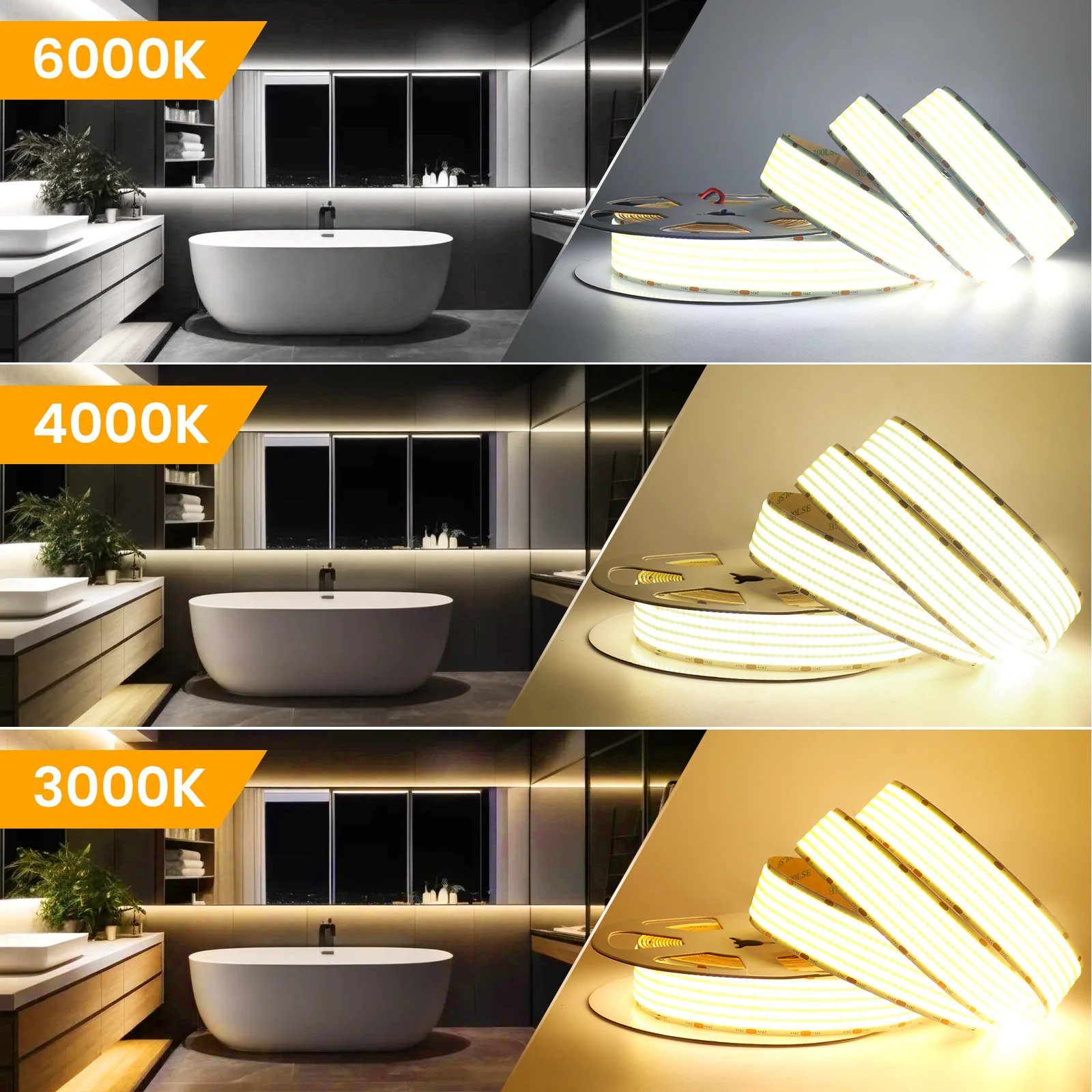 Imagem -02 - Fita Flexível Corda Led Luz para Decoração de Casa Cob Strip Alta Mais Brilhante Quente e Branco Natural 3000k 4000k 6000k 1600leds m dc 24v