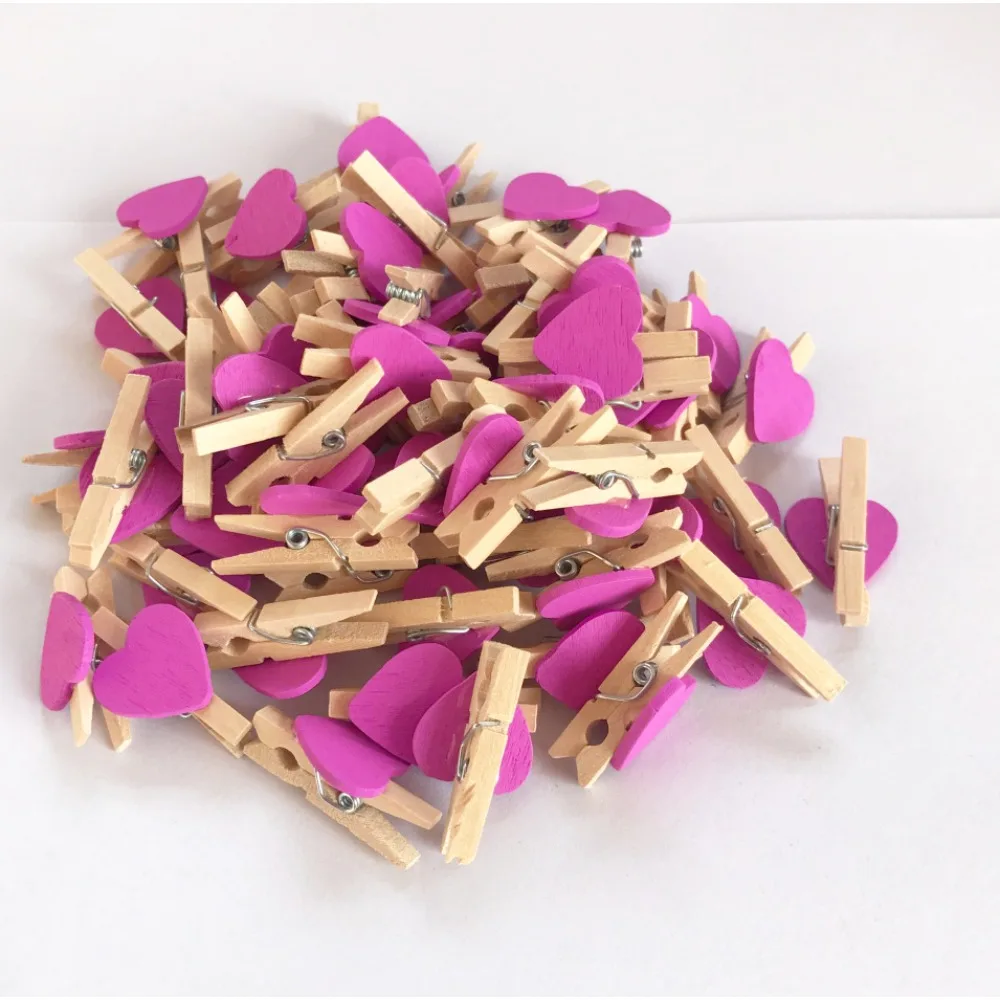 50Pcs/Pack Mini Heart Love Wooden Clothes Photo Paper Peg Pin Clothespin Craft Postcard Clips Home Wedding Decoration