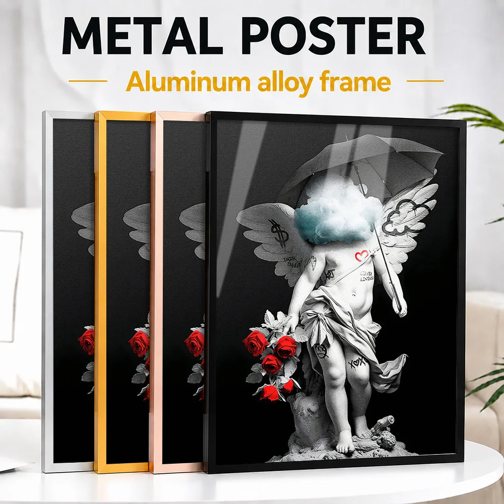 Clouded Cherub Sculpture Metal Poster With Aluminum Alloy Frame Personalized Street Tribute Wall Art For Loft And Trend Lovers