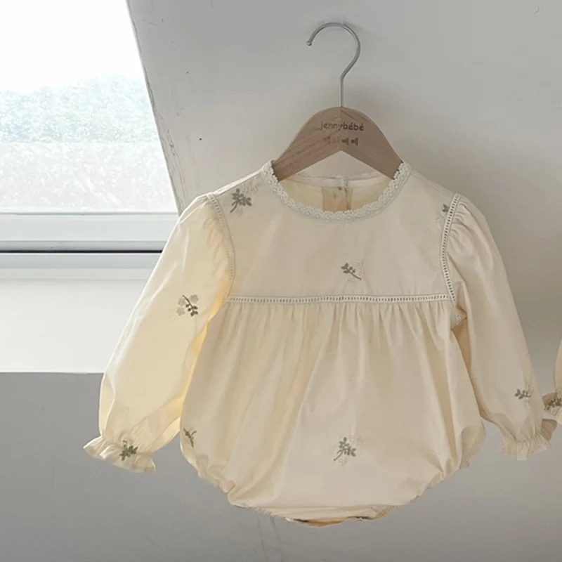 

Toddler Girls Jumpsuit Baby Girl Clothing Embroidered Collar Baby Puff Sleeve Onesies For Girls One Piece Romper Autumn Clothes