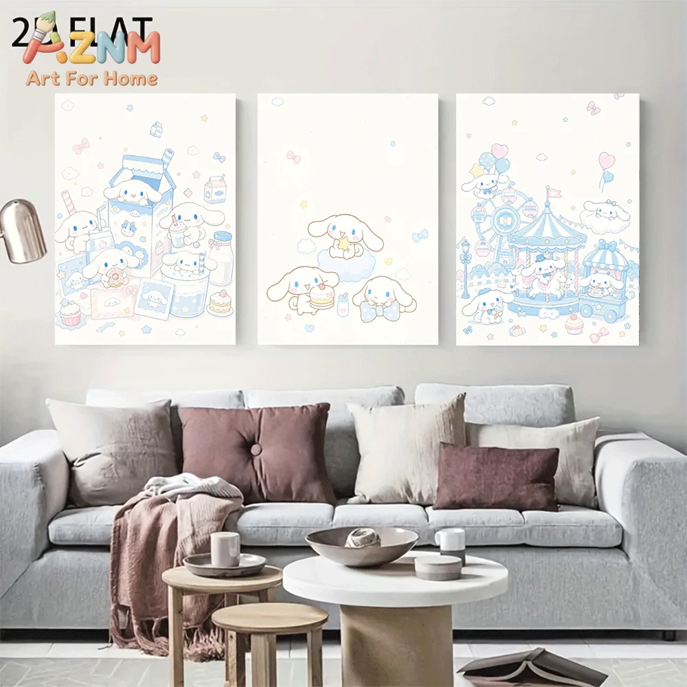AZNM Cinnamoroll Canvas Wall Art Unframed Cute Cartoon Print Poster Milk Box Cake Amusement Park Ferris Wheel Carousel Balloon S