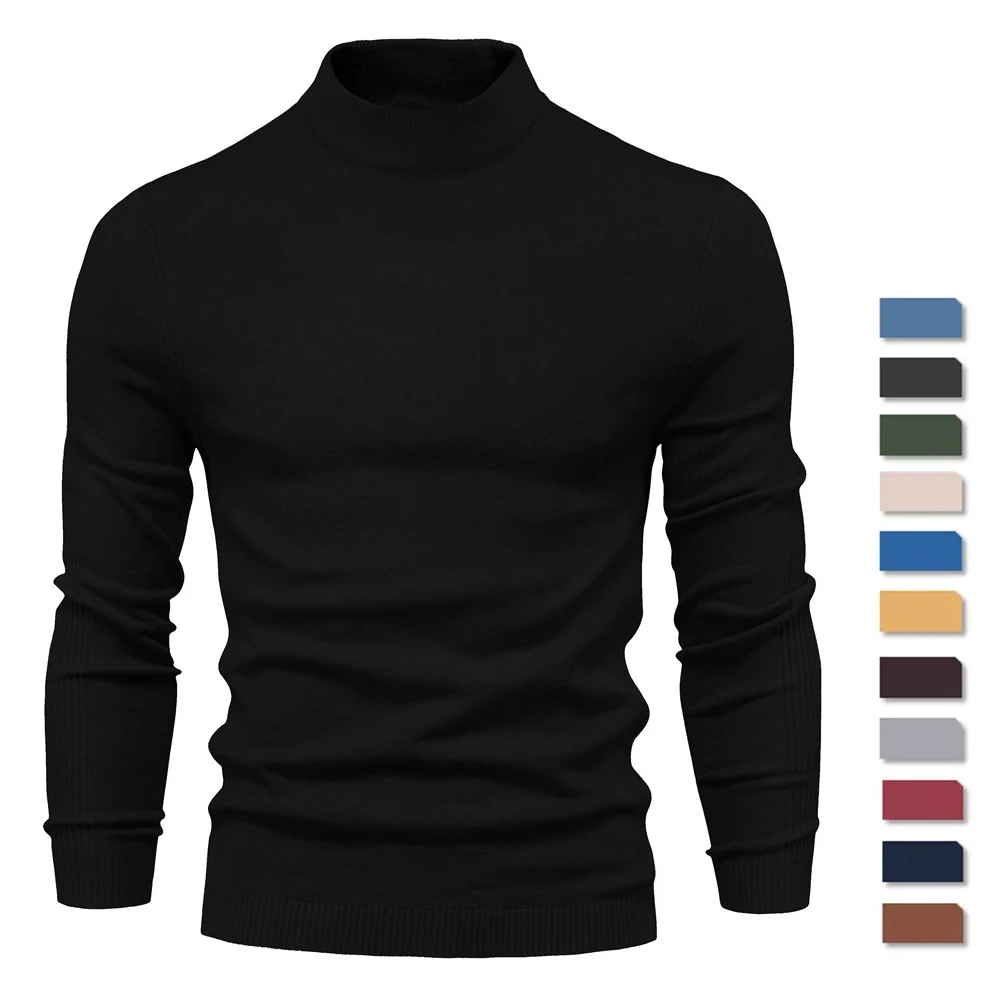 2024 New Autumn and Winter Basic Thickened Warm Sweater Men\'s Mid-collar Slim Men\'s Sweater Men\'s Classic Sweater