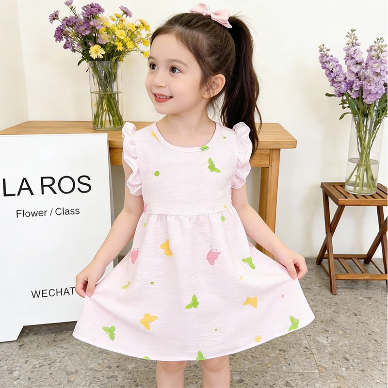 Girls' Floral Dress New 2026 Summer Sleeveless Fashionable Princess Dress Children Toddler Baby Flounced Sleeve Long Dress