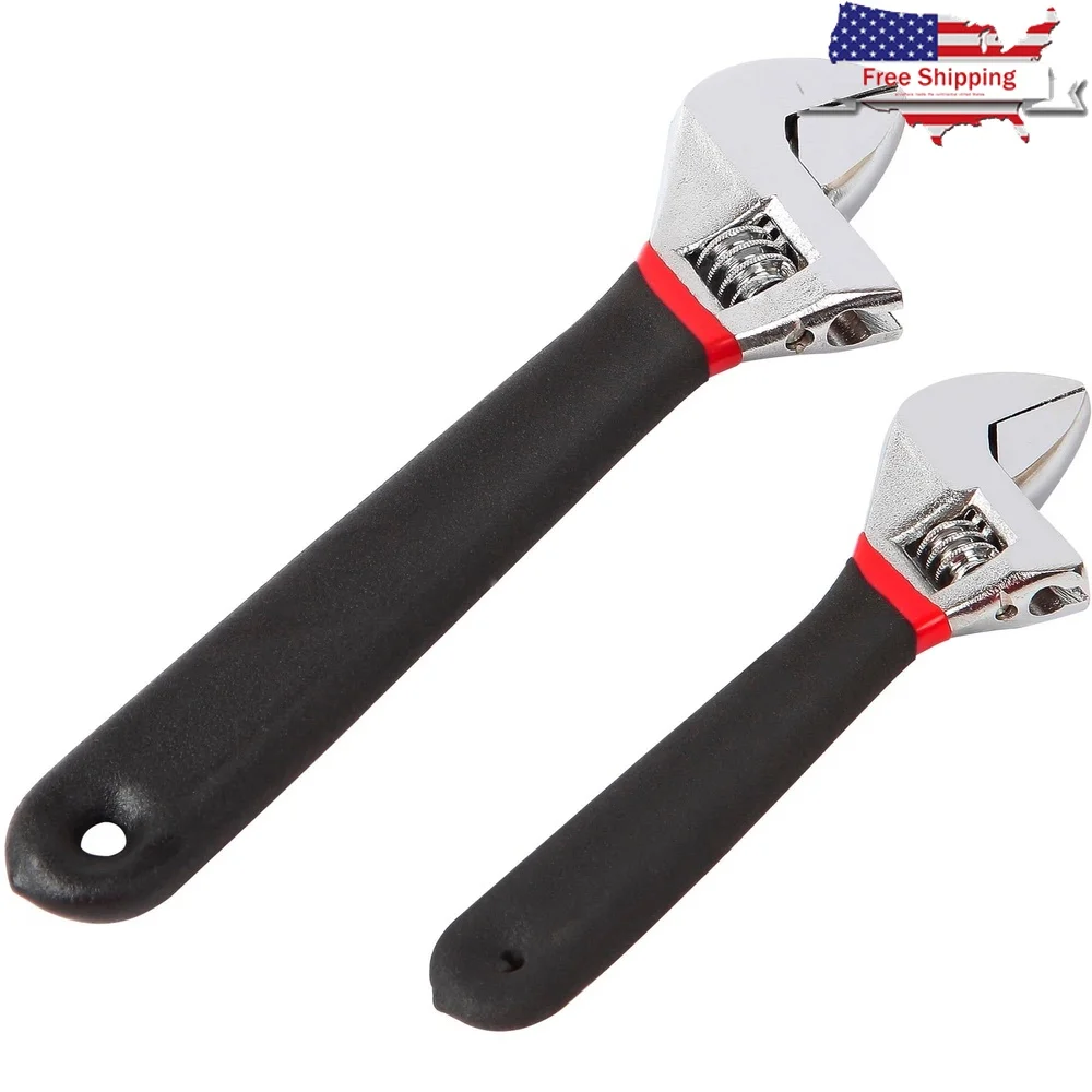 

2-Piece Adjustable Wrench Set with Comfort Handles Heavy-Duty Steel Slip-Resistant Tool Home Improvement Plumbing Automotive