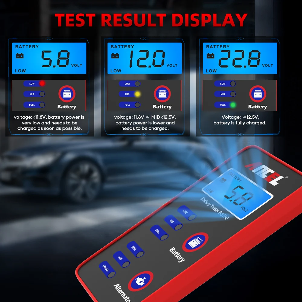 ANCEL BST60 12V Digital Car Battery Tester Quick Tester Alternator Charging with cigarette lighter adapter Car Battery Analyzer