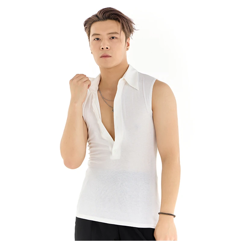 男性サンバラテンダンストップスメンズノースリーブ社交ダンスシャツ大人モダンダンストップ男性ルンバダンスウェア SL14368