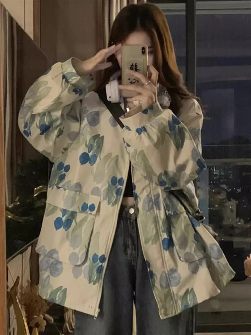 

Women's Tie Dye Printed Sprint Jacket With a Girlish Feel 2024 Autumn New Korean Loose Jacket Versatile Jacket top for Commuting