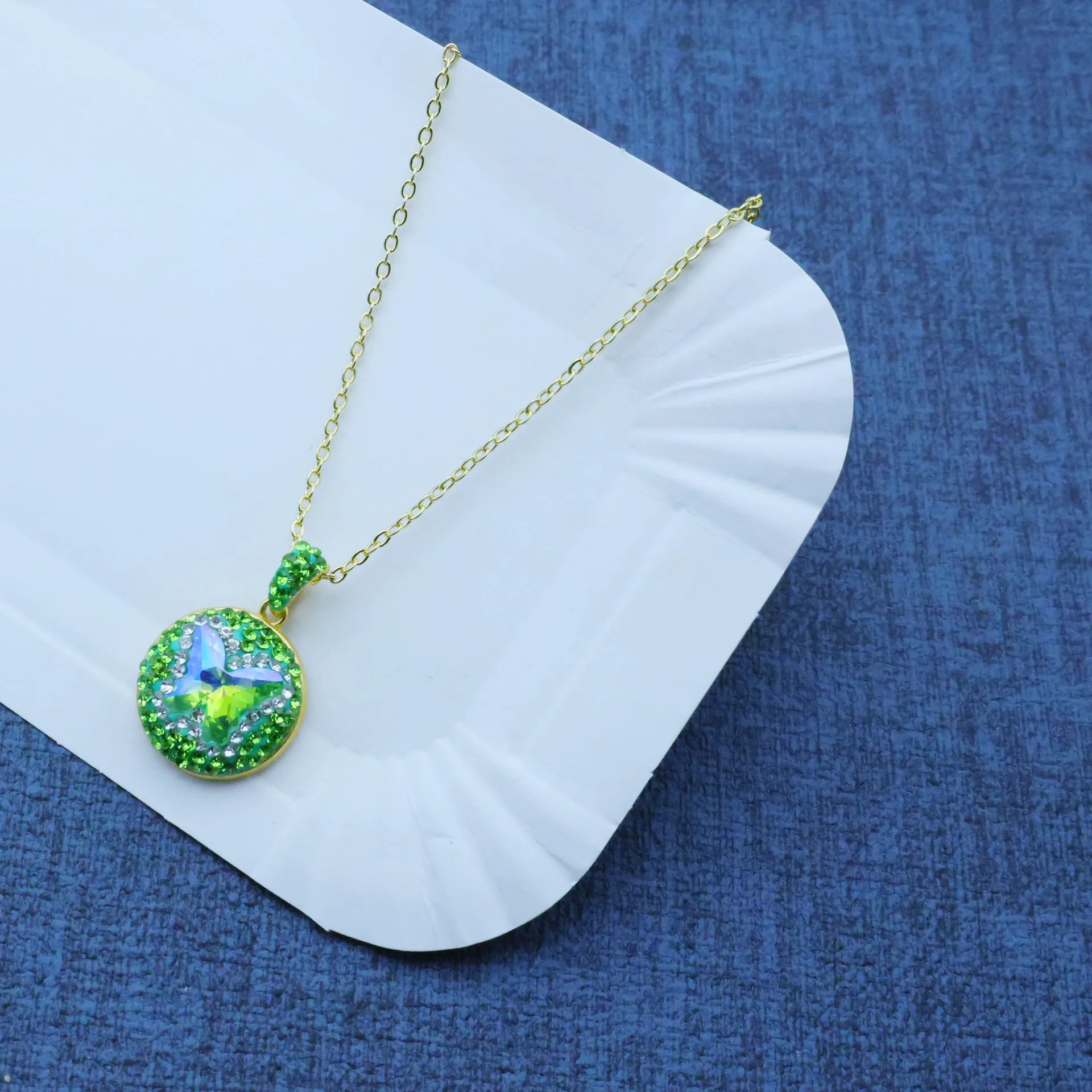 DIY accessories New style green crystal butterfly jewelry DIY three-piece earrings necklace ring handmade design