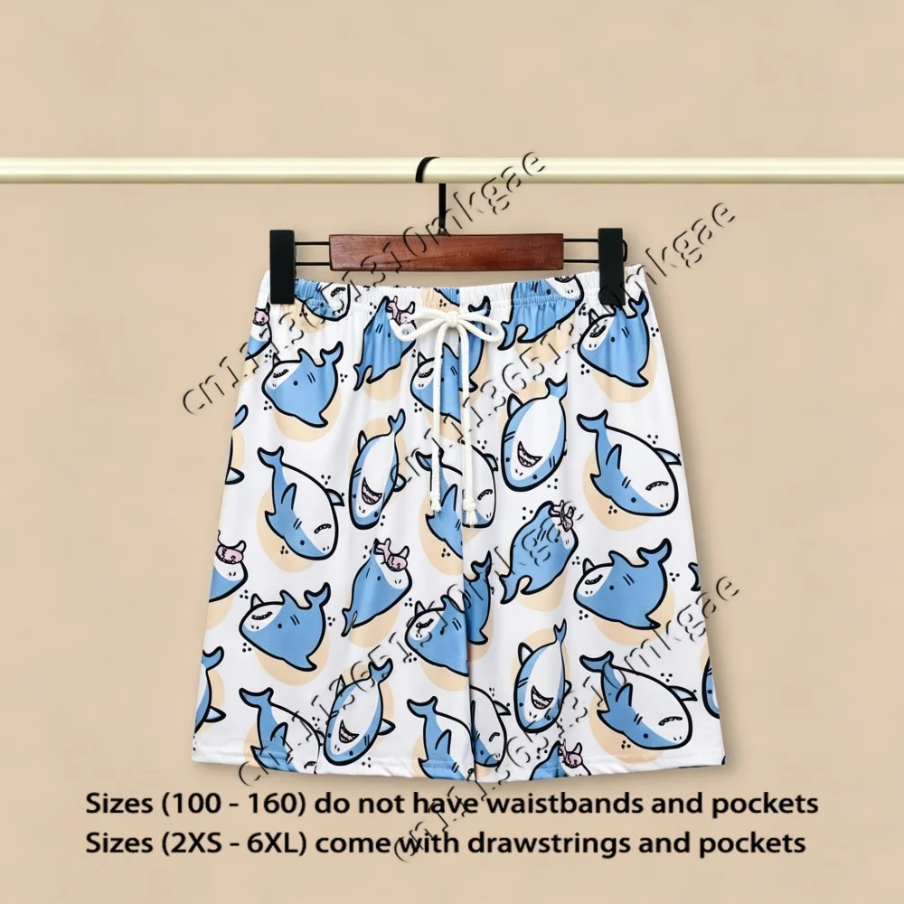 Summer Women Cartoon Animal Shorts Loose Drawstring Shorts Cute Shark Floral Pattern Breathable Loungewear Kids Short Bottoms