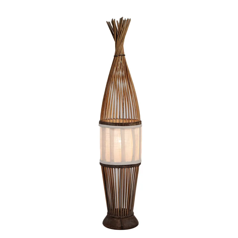 Hand woven wooden bamboo silk craft floor lamp pastoral warm homestay decorative lamps
