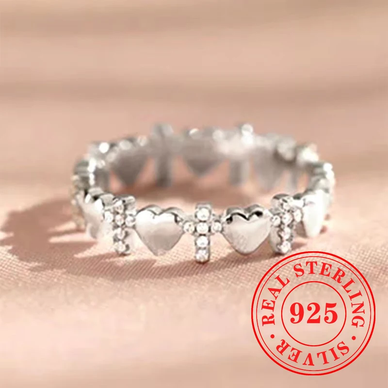 Huitan Moderne Mode 925 Sterling Zilveren Kruis Hart Ontwerp Ringen voor Vrouwen Oogverblindende Zirconia Dagelijkse Slijtage Fijne Sieraden