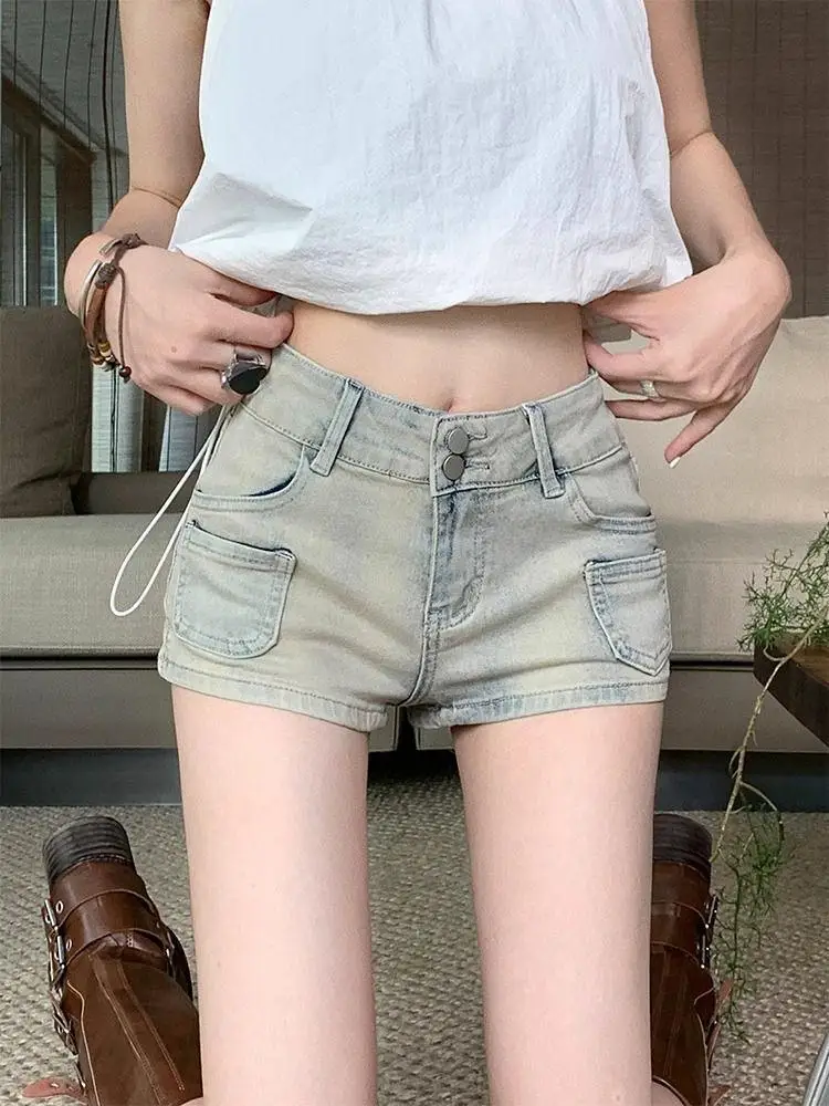 Hot Girl Multi-pocket Tight Denim Shorts Women's Hot Small Wide-leg Pants