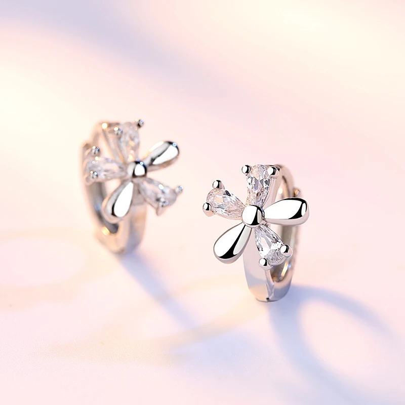 Genuine 925 Sterling Silver High Quality Crystal Jewelry New Flower Hoop Earrings For Women XY0118