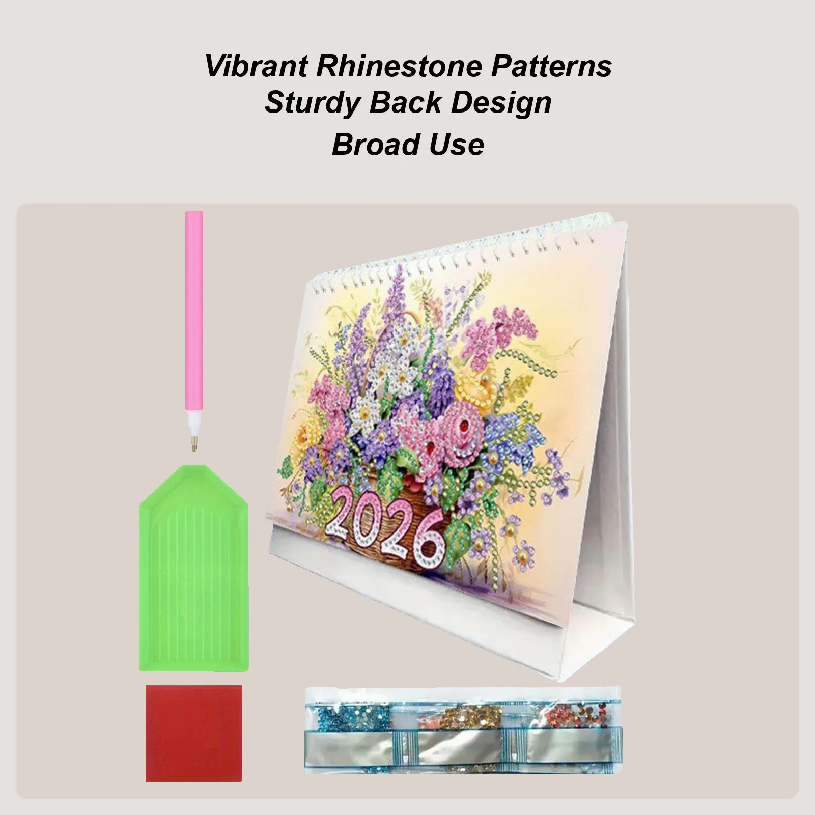

2026 Rhinestone Art Calendar 12-Month Date Planning Decor Desktop Calendar For Adults Teens Craft Lovers Beginners Artists