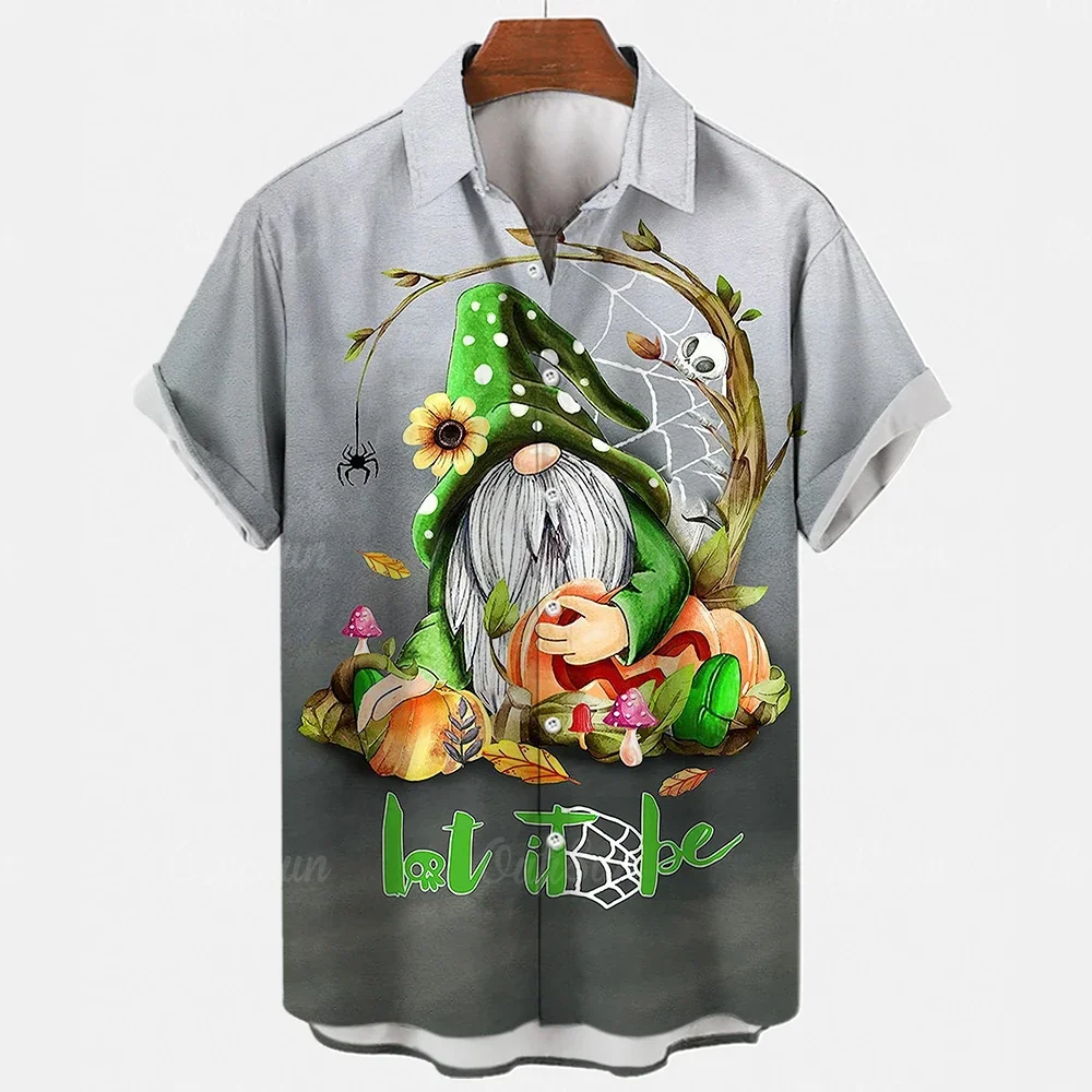 Santa Claus Hawaiian Anime Shirt For Men New Year Christmas Short Sleeve Tops Casual Lapel Streetwear Clothes For Men's Clothing