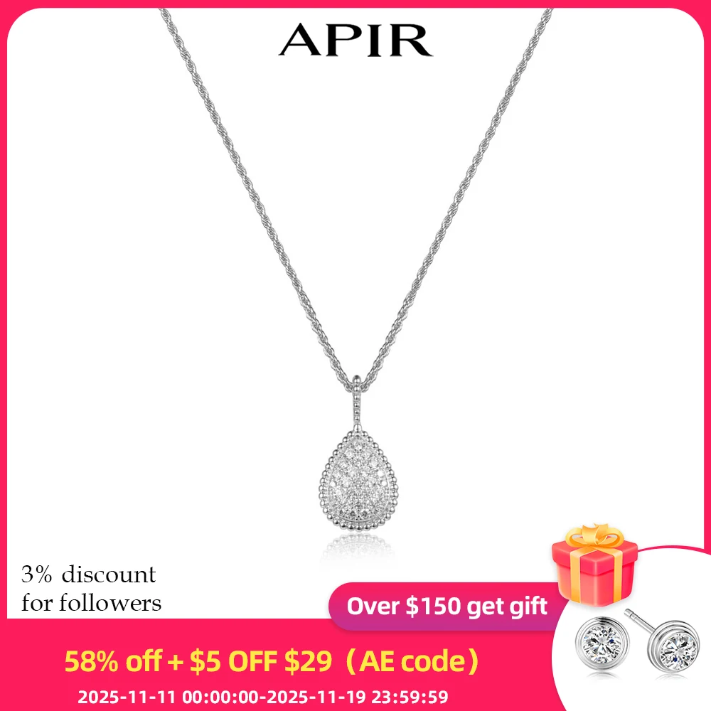 

APIR Silver Color Vintage Full Diamond Water Drop Pendant Droplet Necklace Trend High Quality Luxury Necklaces Jewelry for Women