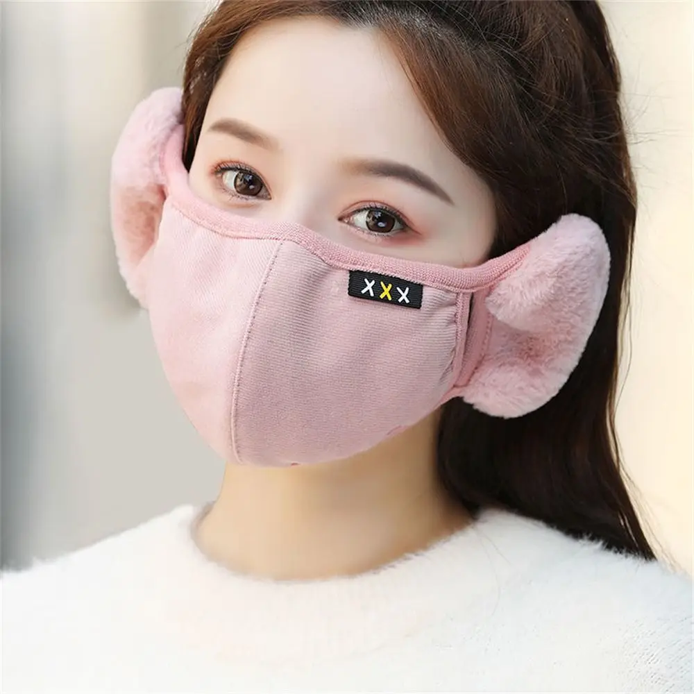 

Winter Warm 2 in 1 Mask Earmuffs Dustproof Cold-proof Windproof Ear Warmer Thicken Plush Cotton Mouth Cover Outdoor Cycling