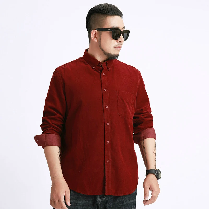 

Men Long Sleeve Top Red Boys Shirts Loose Corduroy Cotton Shirt Casual Oversize Retro Vintage Top Plus Size Male Social Shirts