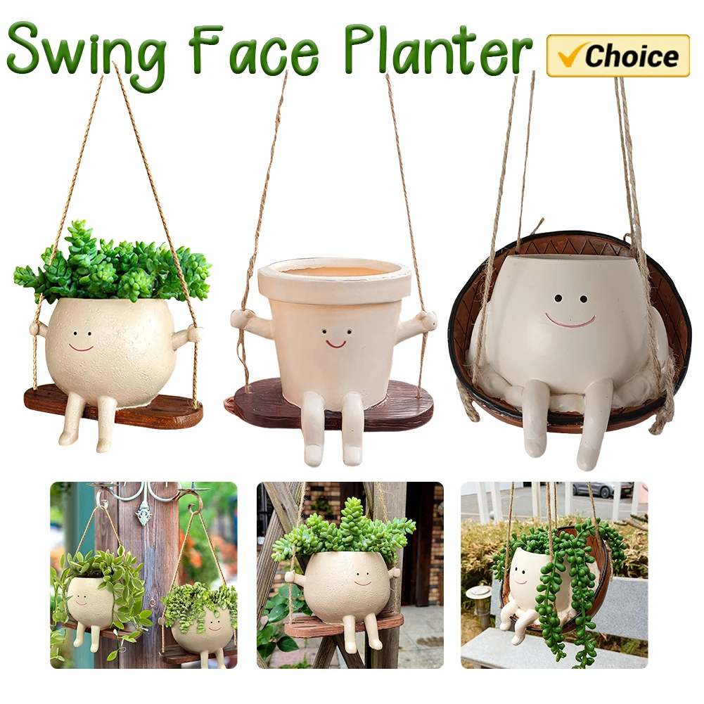 Plant Hanger Baskets Lovely Swing Face Planter Pot Succulent Flower Pots Balcony Wall Hanging Planter Decor Home Garden Supplies