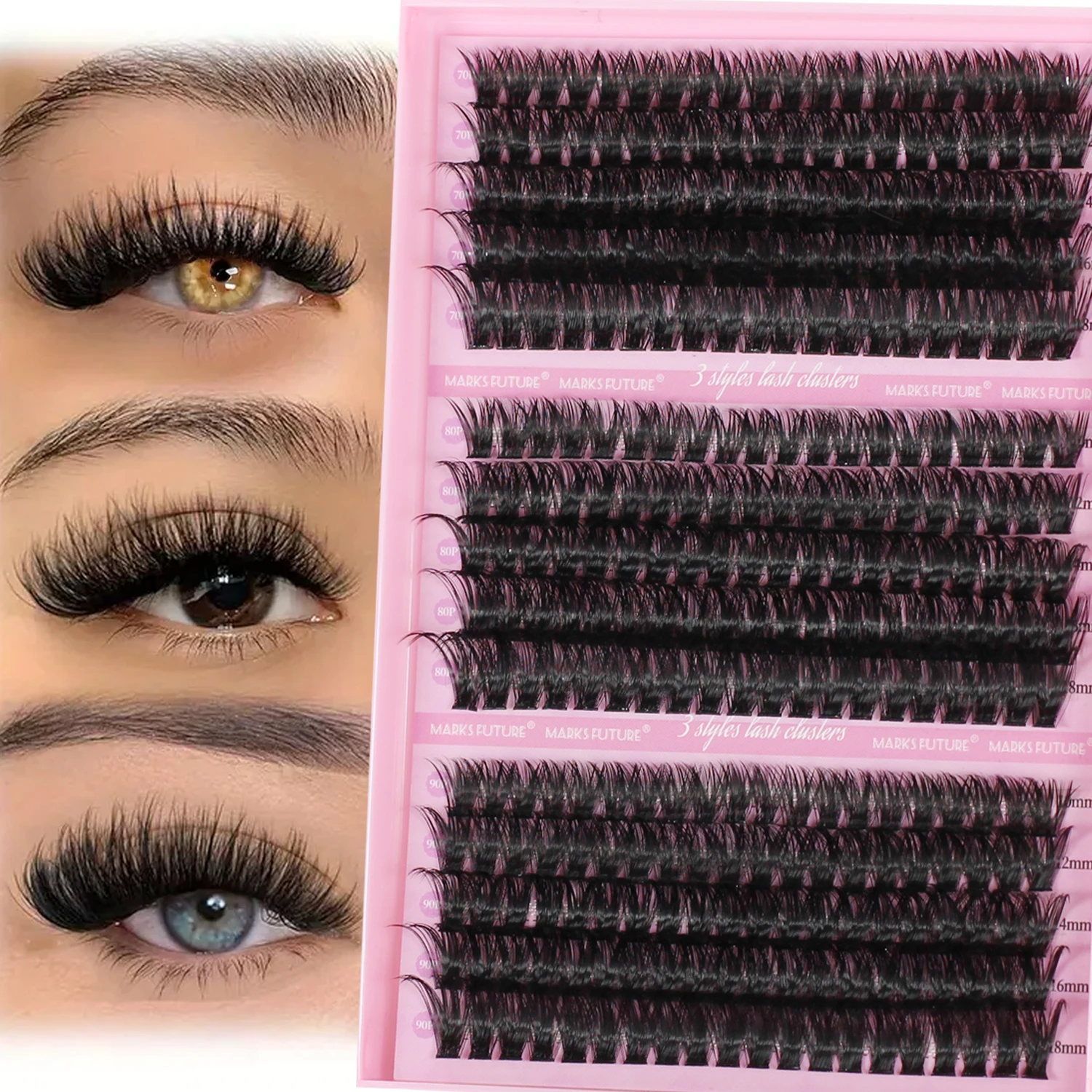 300 Pieces of Fluffy and Thick False Eyelashes with Tweezers (70D80D90D) D Curl 10-18mm Single Strand Multi-Layer False Eyelashes for Home Use, Suitable for Daily Use, Parties, Anime/Doll Style