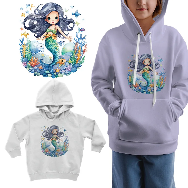 Underwater World Mermaid children Heat Transfer Printing iron on patches for clothes dtf transfers ready to press