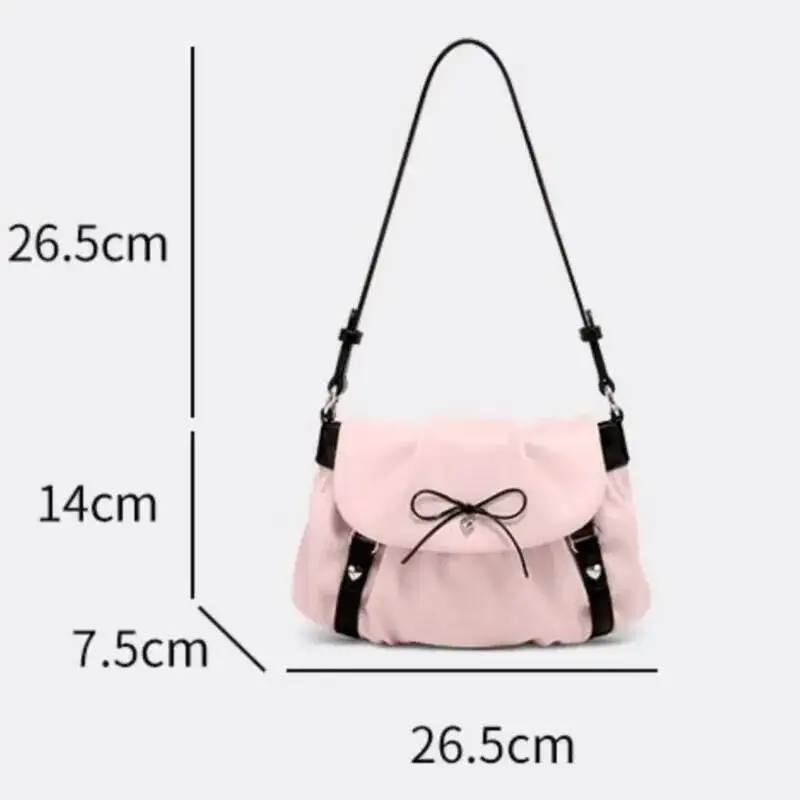 Bloom Sweet Cute Y2k Shoulder Bags Women Fairy Core Aesthetic Bow Leather Pink Handbag Purse Ladies Underarm Bag Aesthetics