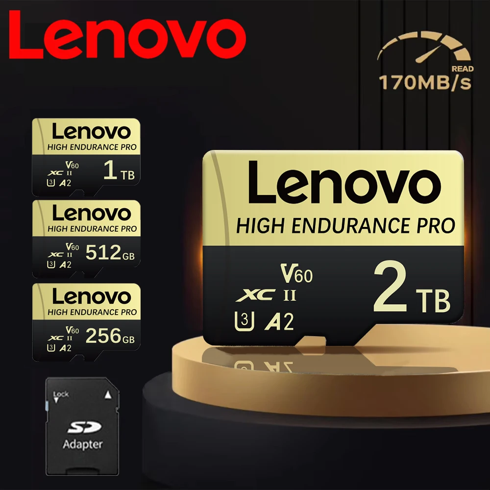 Lenovo 2TB  High Speed ​​Micro TF SD Card U3 Class 10 Up To 100MB/s TF Memory Card With Adapter -