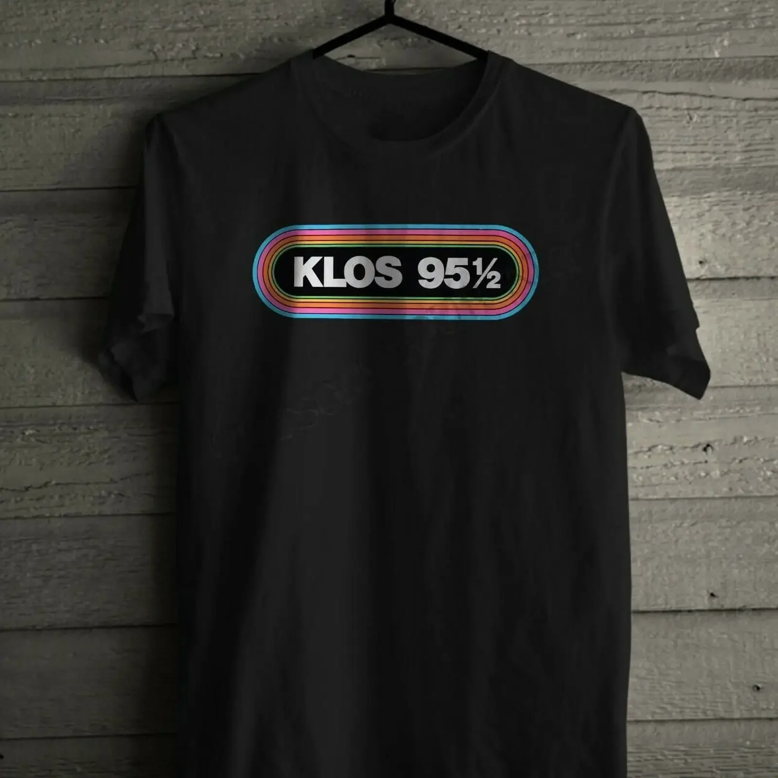 Camiseta KLOS 955 con el Logo de la Famosa Estación de Radio de Rock Clásico 9512, para Hombre, Estilo Vintage, Lavada, Casual, Ligeramente Suave, con Gráfico