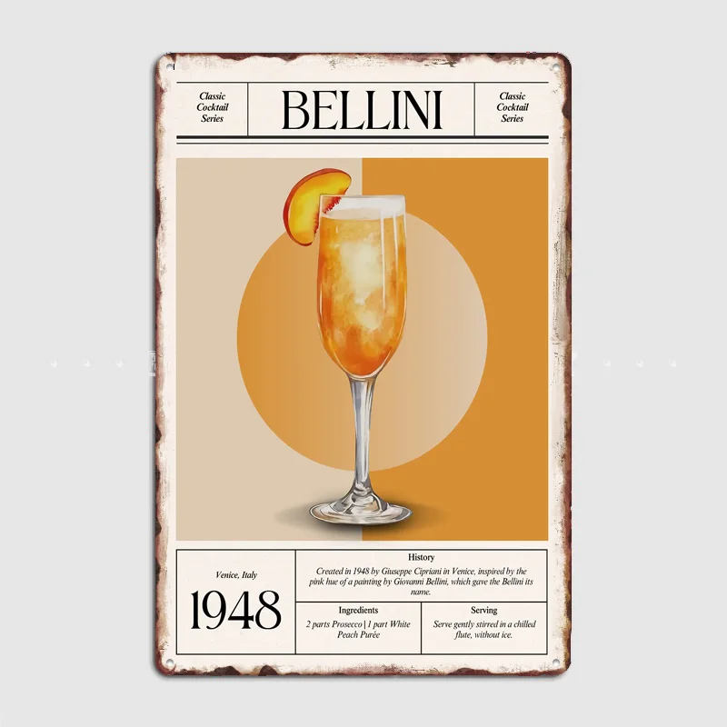 Letrero Metálico Vintage Bellini Cocktail, Decoración de Pared para Pub, Club, Dormitorio, Hogar, Póster Decorativo para Habitación