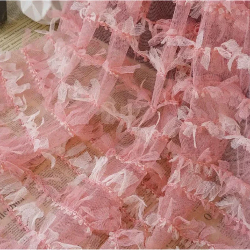 Pink Mesh Fabric for Spring Summer Embroidered Dress Fluffy Skirt Fabrics Girlish Accessories Cake Skirts Diy Decorative Cloth