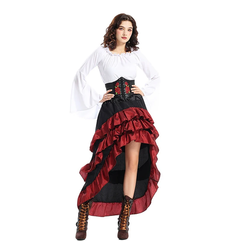 女性カーニバルハロウィンカリブ海海賊コスチュームトップスカートエリザベス衣装コスプレファンシーパーティードレス