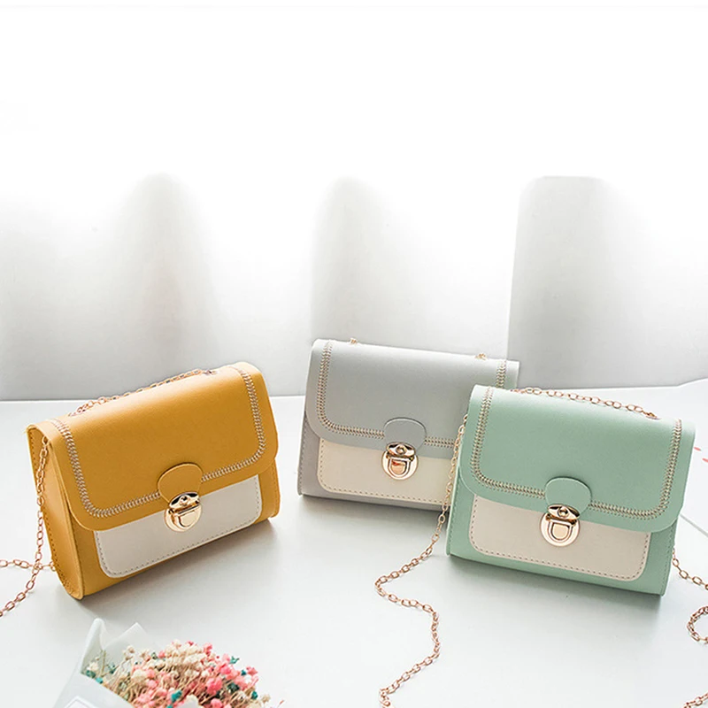 Summer Chain PU Leather Ladies Messenger Bag Stitching Women Shoulder Crossbody Bag Female Small Square Bag Clutch Bags Handbags